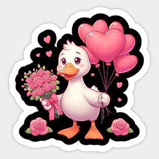 Duck Goose Valentine Roses Hearts Balloon Animal Poultry Sticker